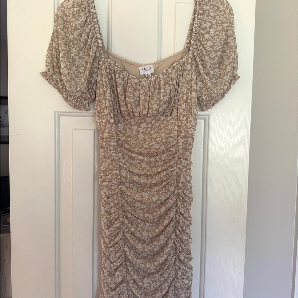 Le Lis Cream and Brown Ruched Mini Dress